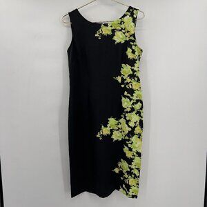 Maya Brooke Women's Sleeveless Green/Black Floral Midi Shift  Dress 8
